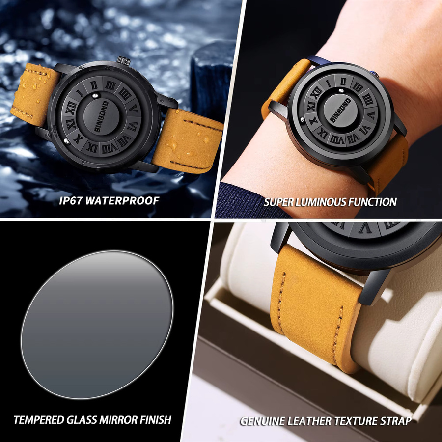 BINBOND Armbanduhr Quarz, Leder, Schwarz, Herren - Bild 5