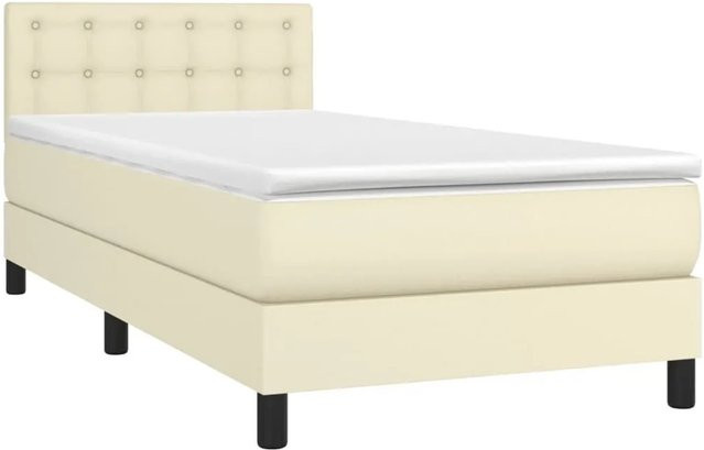 vidaXL Boxspringbett mit Matratze in Beige aus Kunstleder und Stoff mit LED-Unterbettbeleuchtung und USB-Anschluss, B/T/H: 100 x 200 x 100 cm - Bild 1