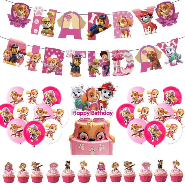 Paw Patrol Geburtstag Party Dekoration Set mit Ballon, Banner, Kuchen Topper und Flaggen in Mehrfarbig - Bild 1