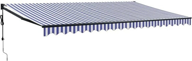 Furnicato Einziehbare Markise mit Fernbedienung aus Aluminium in Blau und Weiß, B: 500 cm, A: 300 cm - Bild 1
