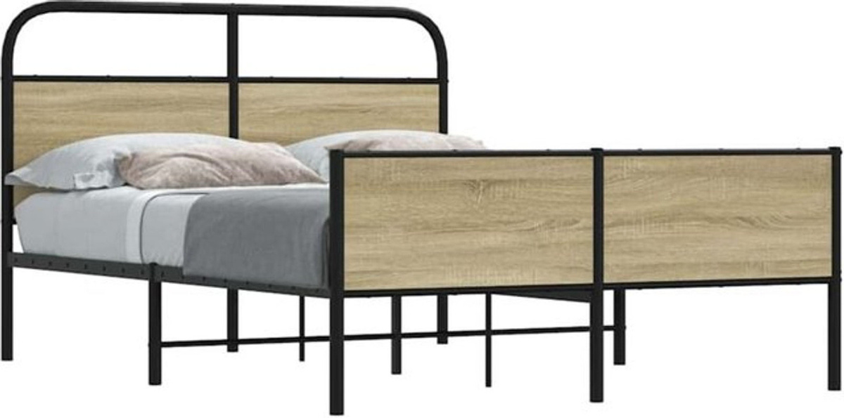 Bettgestell aus Holzwerkstoff und Stahl von vidaxl in Eiche Natur und Braun, B/T/H: 120 x 200 cm - Bild 1
