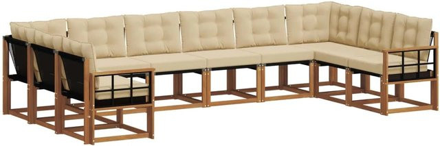 vidaXL Outdoor-Sofagarnitur 10-teilig aus Akazienholz mit Textilene und Kissen in Natur und Beige - Bild 1