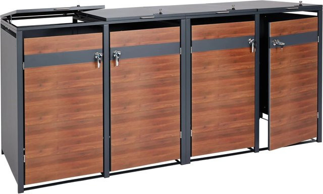 PROREGAL Mülltonnenbox XL aus verzinktem Stahl in Anthrazit und Dunkelbraun Kirsche-Holzoptik, B/T/H: 290 x 117 x 98 cm - Bild 1