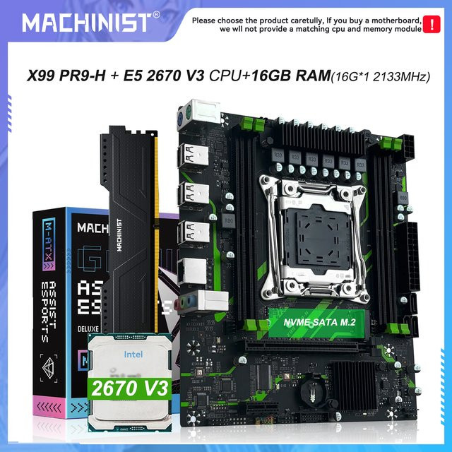 Machinist PR9-H X99 Motherboard Set Combo mit Xeon E5 2670 V3 CPU und 16G DDR4 ECC RAM sowie M.2 NVMe Support in Schwarz - Bild 1