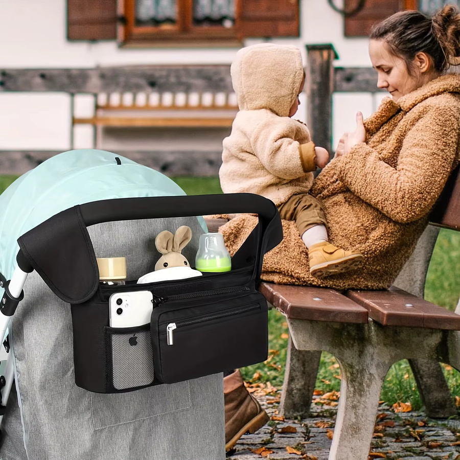 Kinderwagen-Manager in Schwarz mit rutschfestem Riemen, isoliertem Getränkehalter und Handytasche, passend für Uppababy - Bild 5