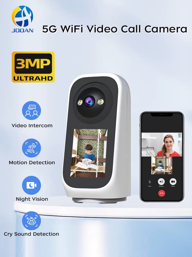 Jooan 3K PTZ IP-Kamera mit 2,8-Zoll-LED-Bildschirm, Babyschrei-Erkennung, KI-Tracking und Videoanruf, Weiß - Bild 4