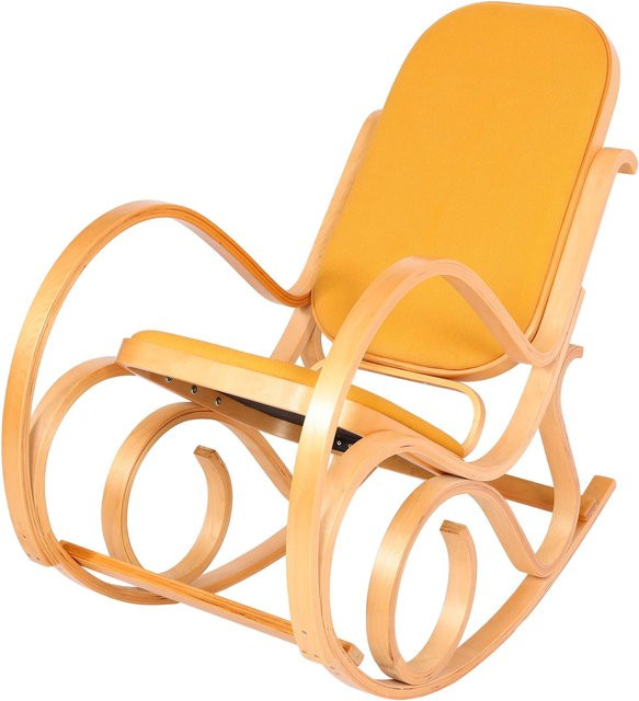 Schaukelstuhl Gallarate Schwingsessel im Retro-Design mit Massiv-Holz-Gestell in Eiche-Optik und gelbem Textilstoff - Bild 1