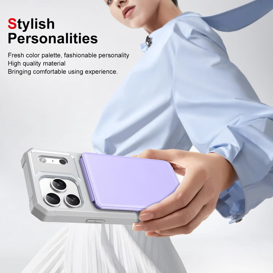 Leder-Brieftasche und Kartenhalter mit Telefonhülle und Ständer für Apple iPhone 16, 15 Pro Max, 15 Plus in Purple - Bild 2
