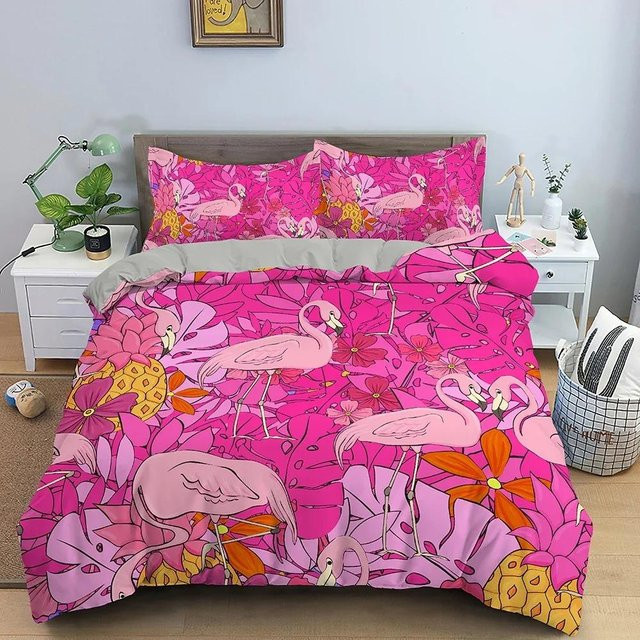Binchi Flamingo Bettwäsche Set aus Mikrofaser in Pink mit Bettbezug und Kissenbezug, B/T/H: 200 x 200 cm - Bild 1