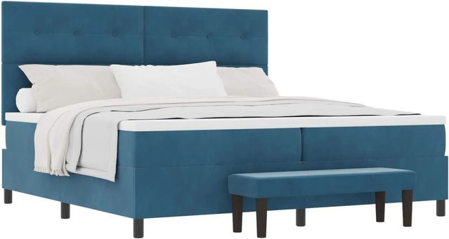 vidaXL Boxspringbett mit Matratze aus Samt in Dunkelblau, B/T: 200 x 200 cm - Bild 1