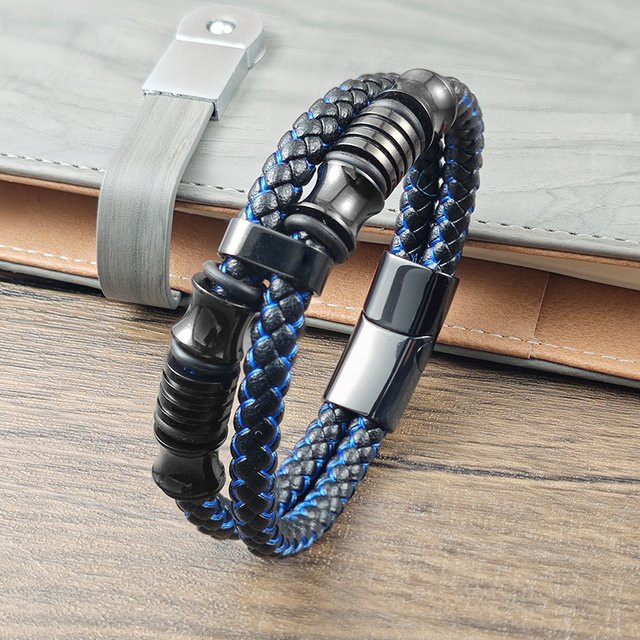 jiangmingao Armband, blau, Leder, Edelstahl, Herren - Bild 1