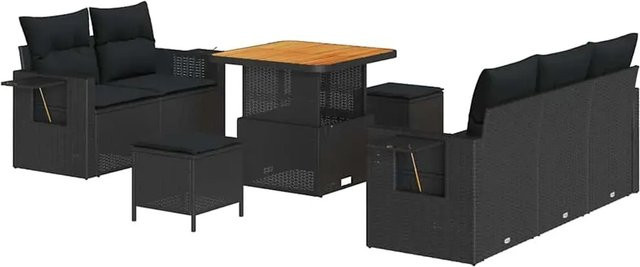vidaXL Garten-Sofa-Set 8-teilig aus Poly-Rattan und Akazienholz in Schwarz - Bild 1