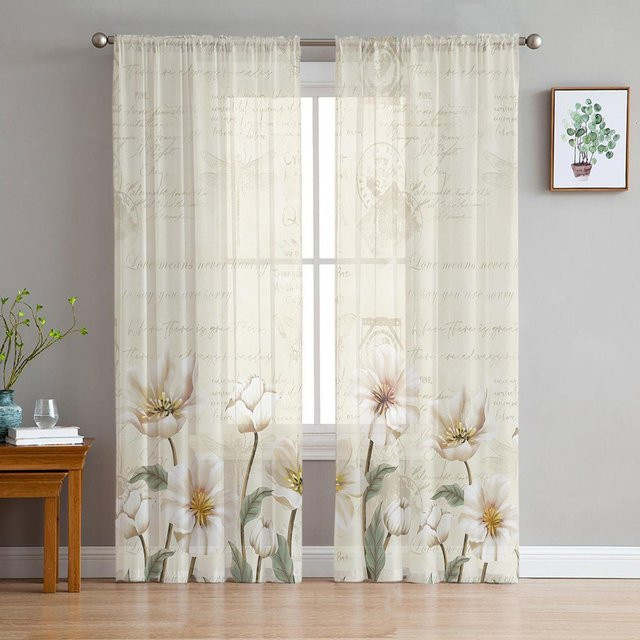 Super Six Voile Gardine mit floralem Retro-Blumenmuster in Weiß, B: 135 cm, H: 114 cm - Bild 1