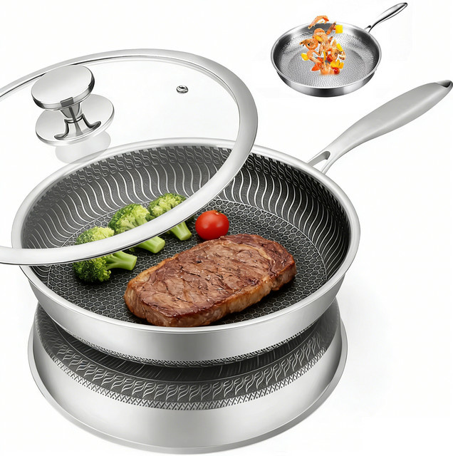 Vremota Reintitan-Bratpfanne unbeschichtet aus Titan-Legierung mit Fischschuppen-Hammermuster, Farbe: Silber, Durchmesser: 30 cm - Bild 1