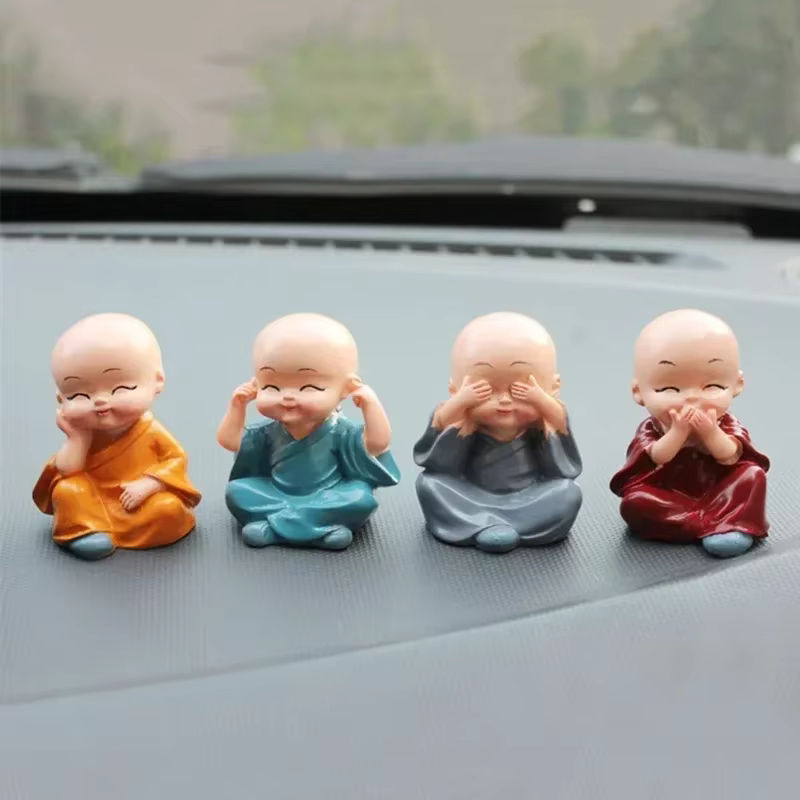 4er-Set Buddha-Skulpturen aus Kunstharz in mehrfarbigem Design zur Tisch- und Autodekoration im orientalischen Stil - Bild 3