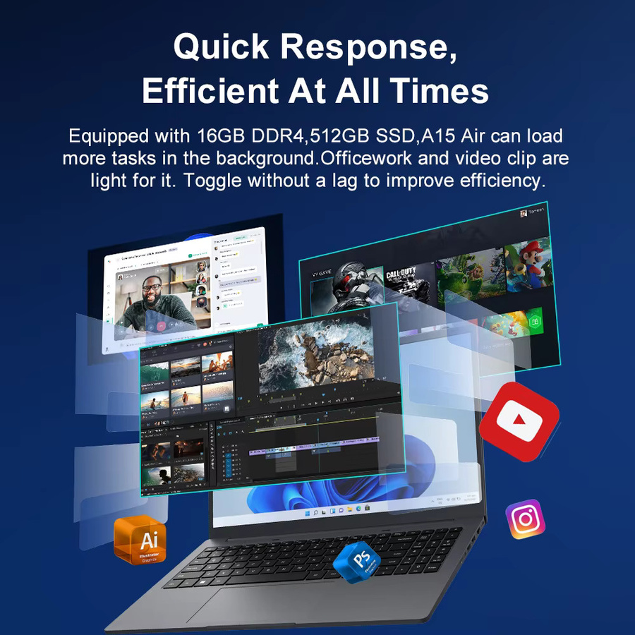 Ninkear A15 Air Laptop in Grau mit AMD Ryzen 5 3500U, 16GB DDR4 RAM, 512GB NVME SSD und 15,6 Zoll FHD IPS Bildschirm - Bild 4
