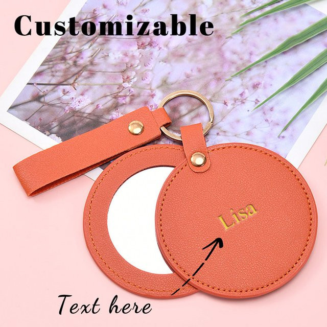 CNGRANDBAG Kosmetikspiegel, rund, PU-Leder, pink, Unisex - Bild 1
