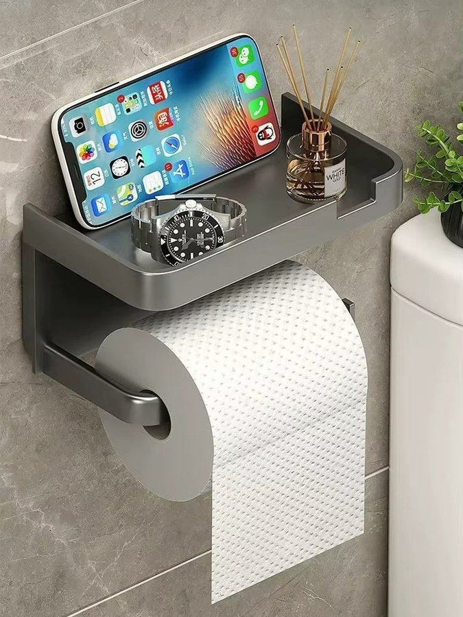 Wandmontierter Toilettenpapierhalter und Organizer aus Kunststoff von YUNJIEYA in Grau - Bild 5