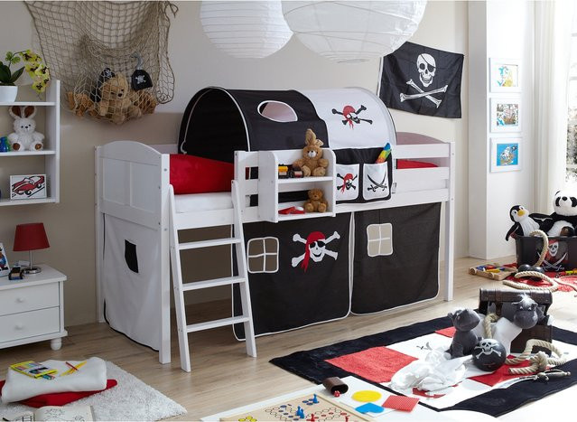 TiCAA Hochbett Eric Country aus Kiefernholz in Weiß für Kinder - Bild 1