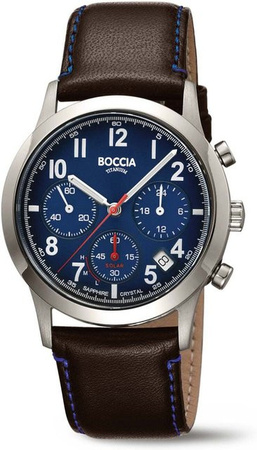 Boccia Chronograph, Solar, Titan, 40 mm, Leder, Herren