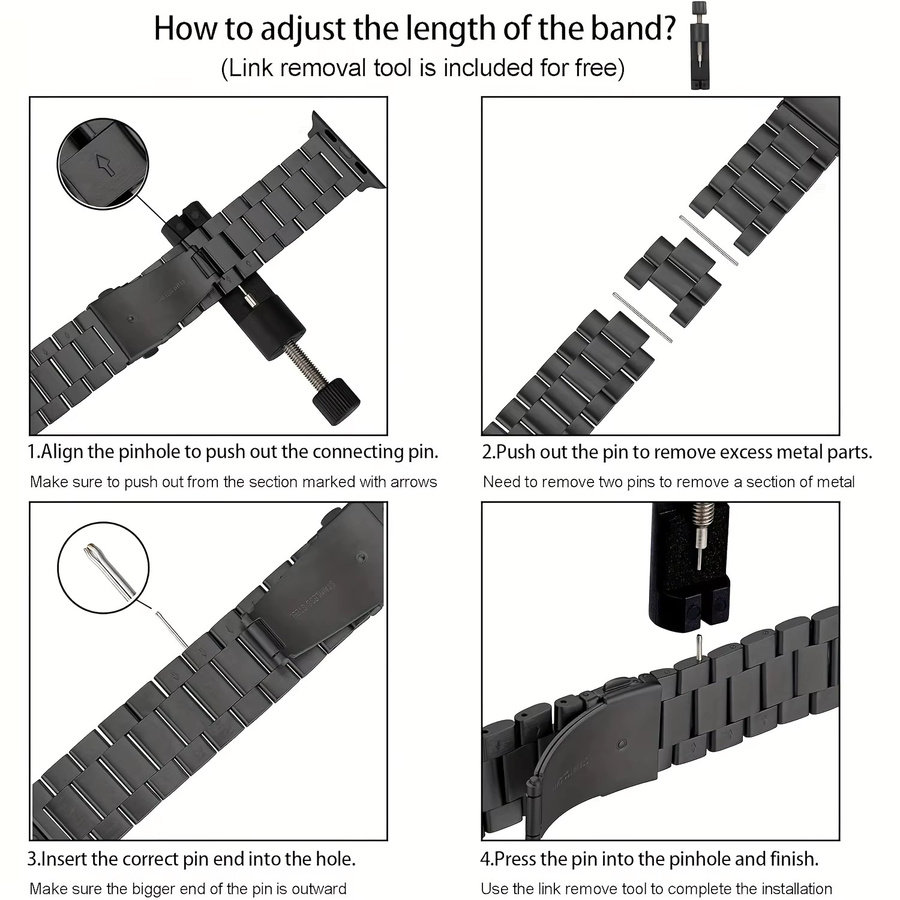 Uhrenarmband Edelstahl, Schwarz, Unisex - Bild 3