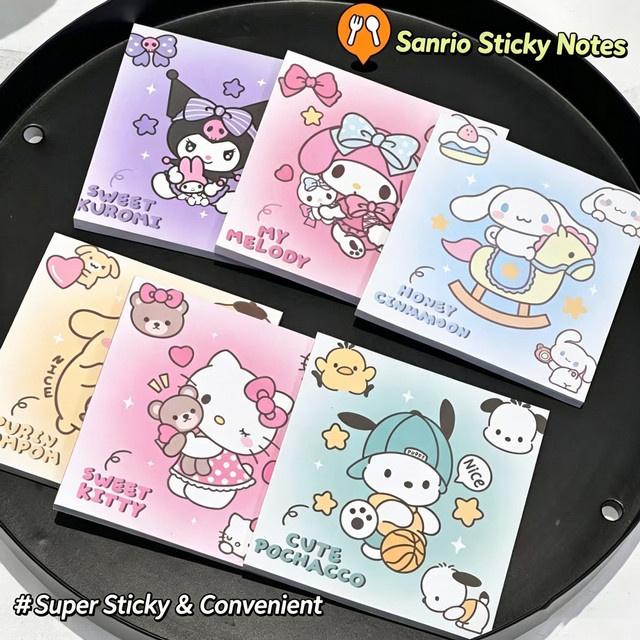 Sanrio Selbstklebender Haftnotizblock mit niedlichen Motiven, Mehrfarbig, Schreibwaren für Schule und Büro - Bild 1