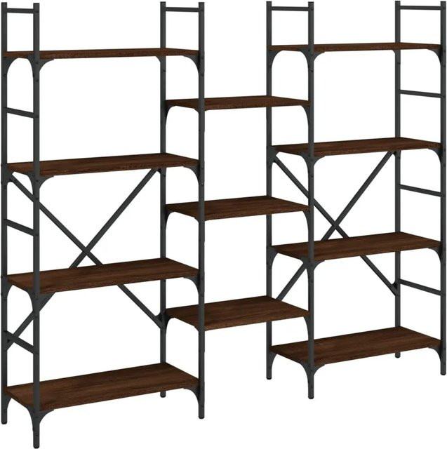 vidaXL Bücherregal in Braun Eichen-Optik aus Holzwerkstoff und Metall, B/T/H: 160 x 28,5 x 136,5 cm - Bild 1