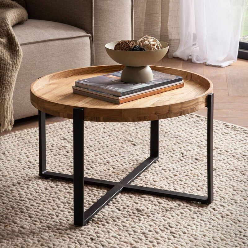 Couchtisch aus Akazie Massivholz in Braun im Industrial-Design, H: 35,0 cm, B: 60,0 cm, T: 60,0 cm - Bild 2