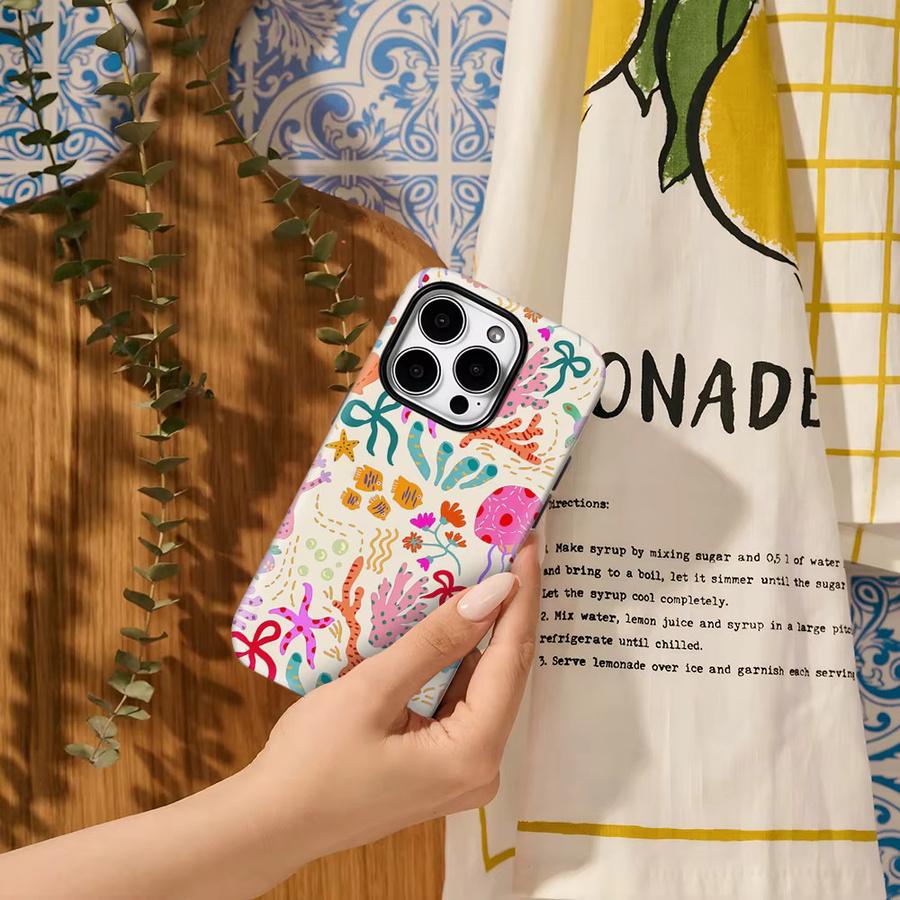 Potdemiel Handyhülle mit buntem Meeresleben-Druck für iPhone 11 bis iPhone 17 Pro Max Plus, doppelschichtige Rückseite, Multicolor - Bild 3