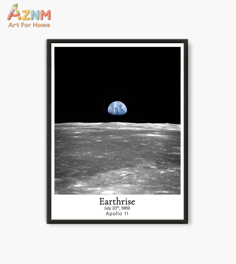 AZNM Vintage Apollo Earthrise Weltraumfotografie Leinwand-Wandkunst, Retro NASA Mondmission Druckposter in Multicolour, ungerahmtes Textil-Poster - Bild 3