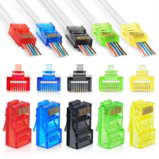 Ampcom RJ45 Modularstecker Set für Cat6 und Cat5e LAN-Kabel, 100-teilig, vergoldet, Multicolor - Bild 1