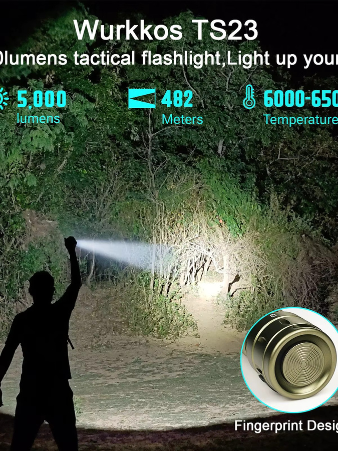 Wurkkos TS23 Taktische LED Taschenlampe Schwarz, 5000 Lumen, Wiederaufladbar, IP68 Wasserdicht - Bild 7