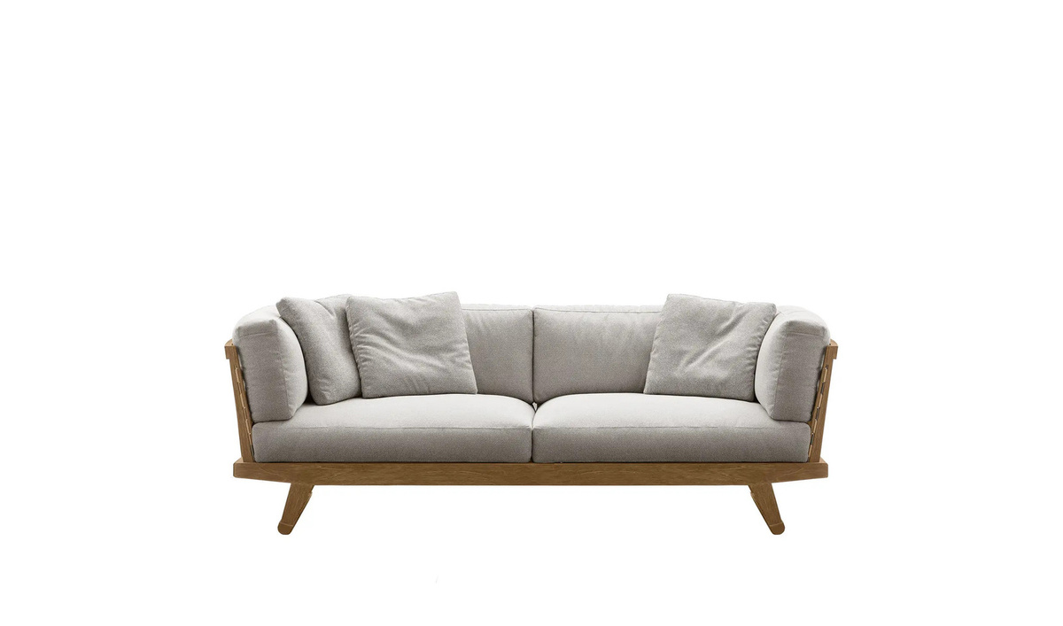 B&B Italia Gio 3-Sitzer Outdoor-Sofa mit Teakholz-Gestell und Kissen in Grau und Braun - Bild 2