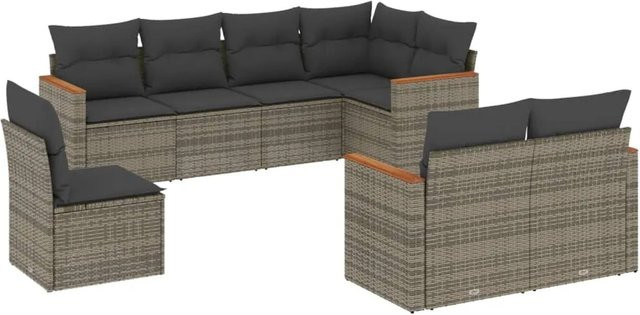 vidaXL 8-teilige Garten-Sofagarnitur in L-Form aus grauem Poly-Rattan mit Kissen und Metallgestell - Bild 1