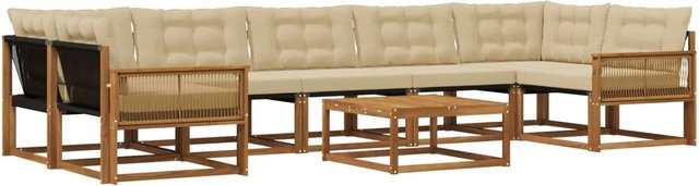 vidaXL Outdoor-Sofagarnitur L-Form aus Akazienholz mit 8 Textilene-Kissen in Natur und Beige - Bild 1