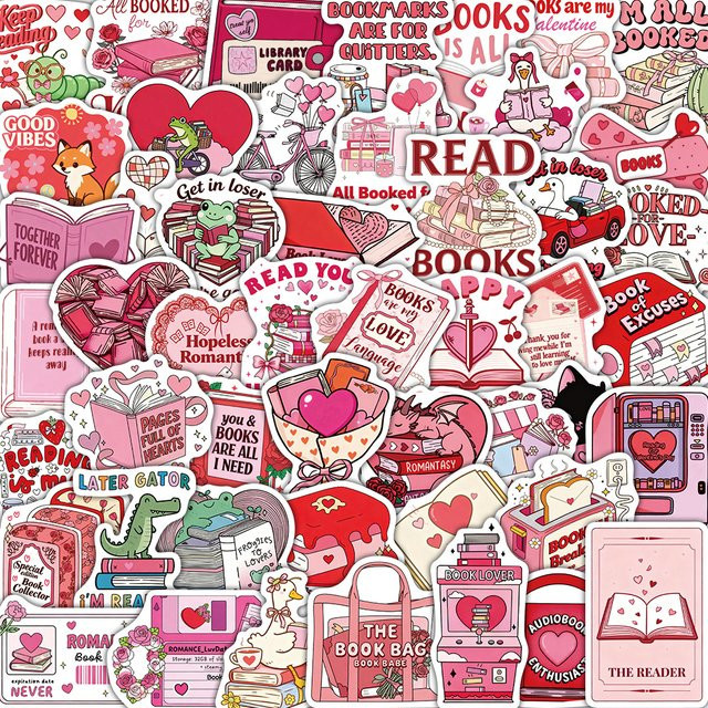 50 Stück Cartoon-Aufkleber im Valentinstag-Design in Rosa für Scrapbook und Dekoration - Bild 1