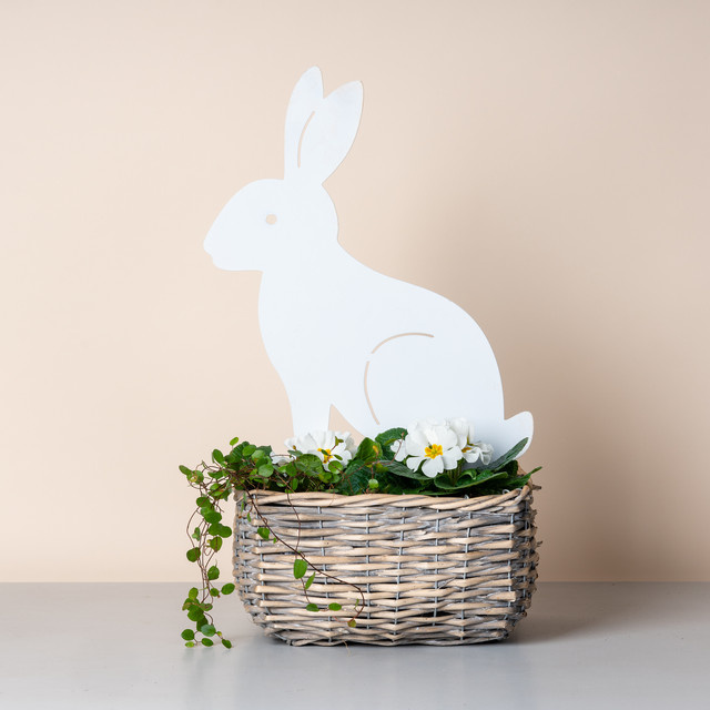 BLUME2000 Oster-Stecker Hase sitzend aus Metall in Weiß, Höhe: 24 cm - Bild 1