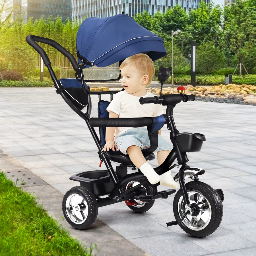 Buggy Dreirad mit Schubstange und drehbarem Sitz für Kinder ab 9 Monaten bis 25 kg inklusive Getränkehalter und Sonnenschutz in Rot oder Blau - Bild 2