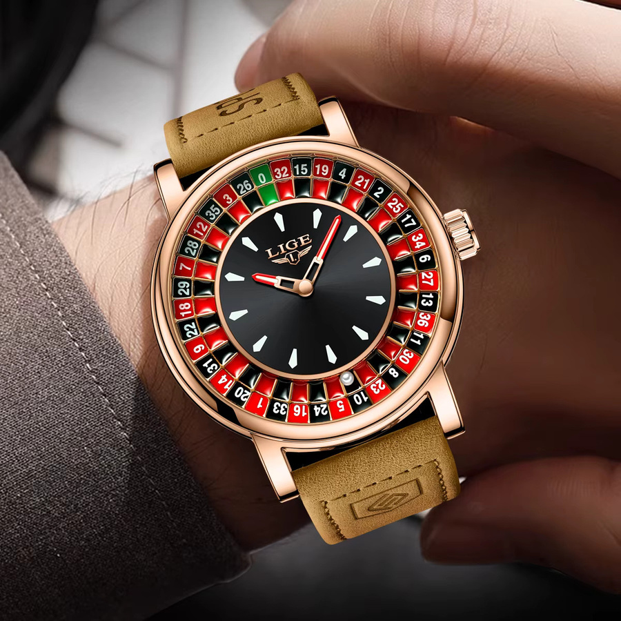 LIGE Armbanduhr Quarz, Leder, Schwarz, Roségold, Herren - Bild 6