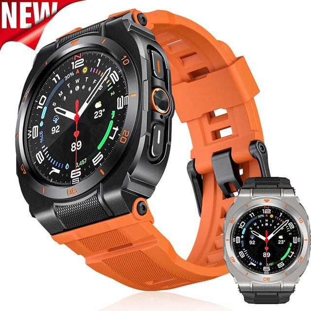 CAOWTAN Mod-Kit mit Metallgehäuse und Silikon-Sportarmband für Samsung Galaxy Watch Ultra 2025 47mm in Schwarz oder Grün - Bild 1