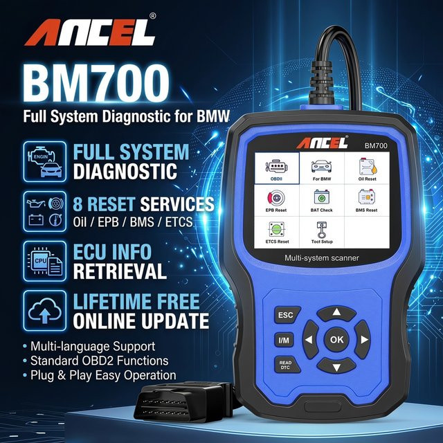 Ancel BM700 OBD2 Automotive Scanner für BMW und MINI mit EPB, SAS, Airbag, TPMS, Öl Reset, Injektor Codierung und Diagnosefunktionen in Blau - Bild 1