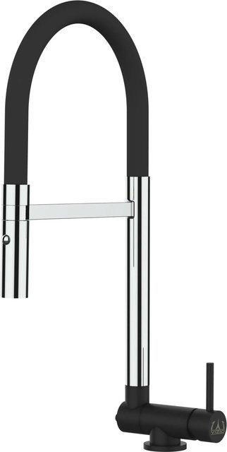 VIZIO Küchenarmatur für Vorfenster mit 360 Grad schwenkbarem Auslauf, umklappbar, inklusive abnehmbarer 2-Strahl Handbrause, Chrom und Schwarz Matt - Bild 1