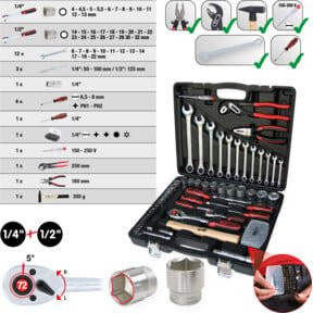 KS Tools Werkzeug-Satz 88-teilig aus Chrom-Vanadium mit 1/4" und 1/2" Antrieb, inklusive Steckschlüsseln, Bits, Schraubendrehern und Zangen, mehrfarbig - Bild 1