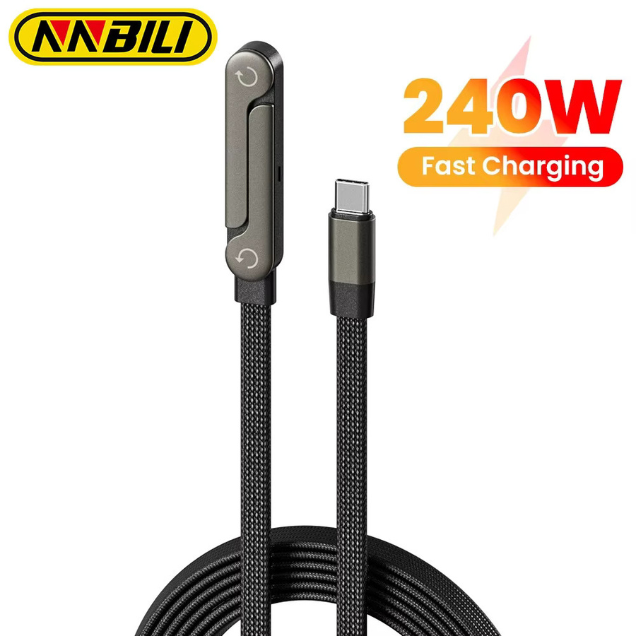 NNBILI USB-C zu USB-C Schnellladekabel mit faltbarer Desktop-Halterung, 240W, Schwarz - Bild 5