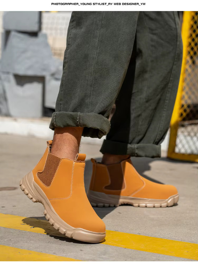 Kankeirr Ultraleichte Slip-On-Arbeitsstiefel für Herren mit Stahlkappe und Kevlar-Einlegesohlen, wasserdicht, Gelb - Bild 3