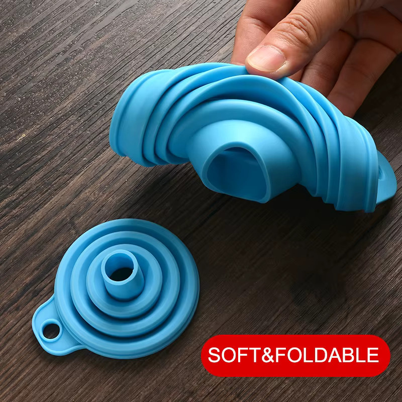 Klappbarer Silikon Trichter in Blau für die Küche zum Abfüllen von Öl und Flüssigkeiten - Bild 3