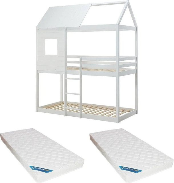 Vente-unique Hausbett Lidovara Hütte für Kinder aus Kiefer und MDF in Weiß, B/T: 90 x 190 cm - Bild 1