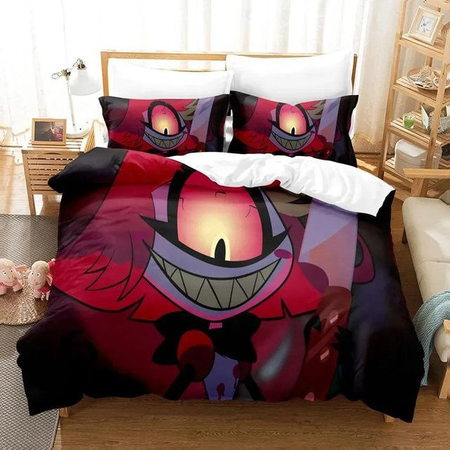 Hazbin Hotel Bettwäsche-Set mit Cartoon-Motiv, 3-teilig, Rot, Breite: 133 cm, Länge: 70 cm - Bild 1