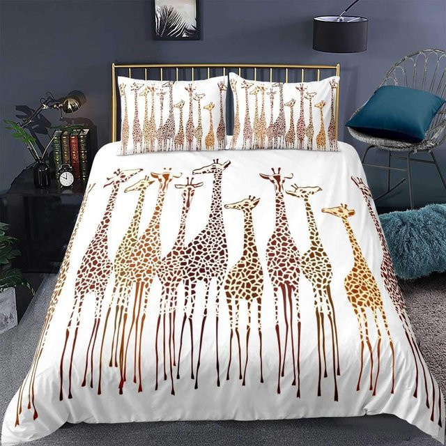 Giraffenmuster Bettwäsche-Set mit 3D-Tierprint, 2-teiliges Einzelbett-Set aus Mikrofaser in Weiß, B/H: 135 x 100 cm - Bild 1