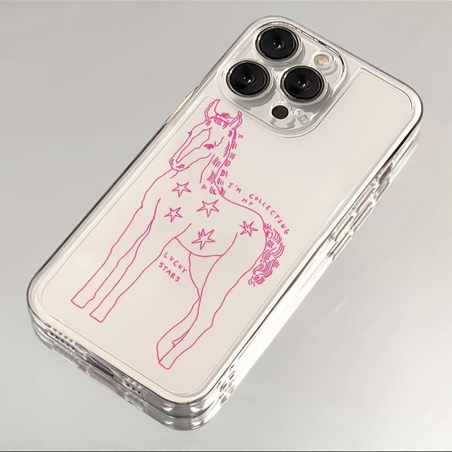 Stoßfeste Handyhülle mit rosa Pony-Muster für iPhone 11 bis iPhone 17 Pro Max Plus, transparent - Bild 1
